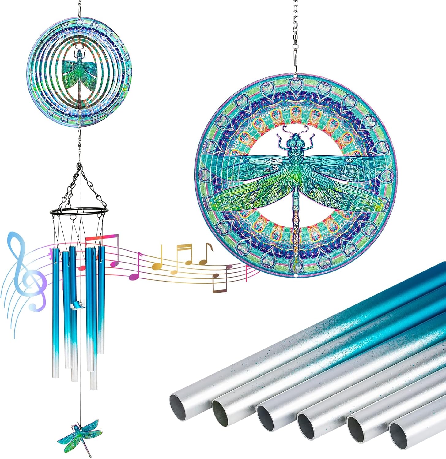 TUOKING Wind Chimes for Outside 3D Dragonfly Wind Spinner Windchimes Hanging Decoration for Outdoor Yard Garden Patio, Unique Gift for Mom,Women,Chimes Lovers