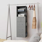 6-Shelves Hanging Closet Organizer with 5 Different Drawers, Foldable Closet Organizers and Storage for Wardrobe, Closet& RV, Clothes and Accessories Storage, Non-woven fabric, Gray