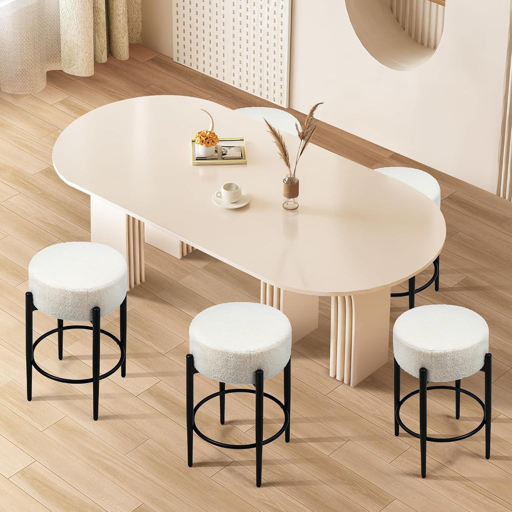 Murago Counter Height Bar Stools, Set of 2, 24" Modern Backless Bar Stools, Ideal for Kitchen Counter, Kitchen Island, Boucle Sherpa Padded Cover, with Round Soft Seat and Foot Rest, White