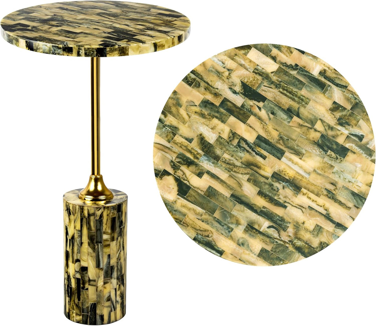 JONATHAN Y Hedda Gold Iron 23.5" Round Pedestal Drink Table with Yellow and Black Mosaic Top, Art Deco Candlestick Accent Side Table for Small Spaces, Living Room, Bedroom END1001A