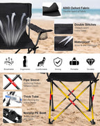 2PCS Camping Chairs with Detachable Umbrella, HaSteeL Folding Beach Chair for Adults, Large Portable Foldable Chair for Outdoors Fishing Hiking Travel Picnic Lawn, Supports 275lbs, Storage Bags, Black