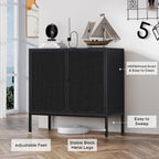 Brafab Black Sideboard Buffet Cabinet with Natural Rattan Decorated Doors, 31.5" W Rattan Credenza Storage Cabinet, Boho Cabinet for Living Room, Entryway, Dining Room/Square Doors