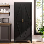 61"H Black Pantry Kitchen Cabinet with Doors,Black Storage Cabinets,Freestanding Pantry Cabinet,Farmhouse Food Storage Cabinets,Tall and Large Pantry Cabinets for Kitchen, Dining Room, Living Room