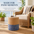 Wimarsbon Natural Seagrass Foot Stool, Hand Weaving Round Ottoman, for Living Room, Outdoor Seat (Natural & Blue)