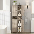Homleke Tall Bathroom Storage Cabinet with 2 Doors, 67"H Narrow Storage Cabinet with Adjustable Shelves& Anti-Tip Design, Reversible Door Installation, Easy Assembly, 11.8 x 11.8 x 66.9 Inches, Greige