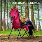 EVER ADVANCED Reclining Camping Chairs for Adult Lightweight, Folding Recliner Chair with Adjustable Back, 4-Level Lounge Chairs, Portable Lawn Chairs for Patio Balcony, Supports 350lbs Pink