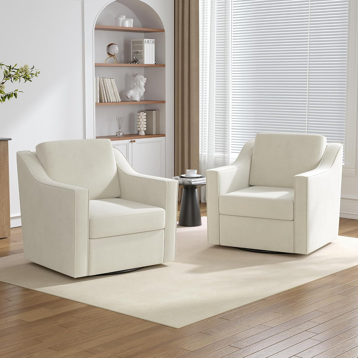 Swivel Accent Chairs Set of 2, 360° Swivel Armchairs with Deep Seat, Beige