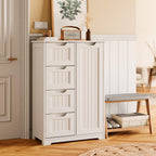 Gizoon Small Pantry with Door and Shelves, 33'' Kitchen Pantry Storage Cabinet Freestanding Samll Coffee Bar Cabinet with 4 Drawers for Kitchen and Dining Room, White, Painted