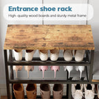 Shoe Rack,Freestanding Hidden Shoe Storage Organizer for Entryway, Shoe Bench Shelves for High Boot with Seat Cushion,Wood Shoe Rack Cabinet for Front Door Entrance Closet, Hallway, 5 Tier,Brown