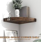 Fun Memories Floating Corner Shelves Set of 2 - Rustic Wood Wall Mounted Storage and Display Shelves for Living Room, Bedroom, Kitchen, Bathroom - Space Saving Home Decor, Brown