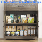 kepptory 69" Farmhouse Pantry Cabinet with Large Drawer, Tall Kitchen Pantry Storage Cabinet with Microwave Stand, Cup Holder and Adjustable Shelf, Kitchen Hutch for Dining Room (Grey)