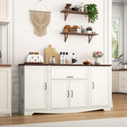 65" Sideboard Buffet Cabinet with Storage, Farmhouse Kitchen Pantries Sideboard Cabinets with Drawer, Wood Coffee Bar Cabinet with Adjustable Shelves, Storage Cabinets for Kitchen, Antique White