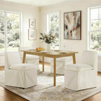 KISLOT Upholstered Dining Chairs Set of 2 with Casters, Modern Armless Kitchen Chairs with Removable Washable Cover, Chenille Velvet Fabric, Sturdy Metal & Wood Frame, 19.5" Seat Height, Linen