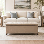 Madison Park 49" Upholstered Storage Bench, Button Tufted End of Bed Bench with Storage, Dual Spring Soft-Close Lid, Bedroom Bench for Queen King Bed, Entryway Living Room, Sand