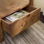 SAFAVIEH Home Collection - Willshine Natural Brown Accent Table, 1 Drawer Side Table, Open Shelf Storage, Burl Wood Look, Fully Assembled (ACC6613A)