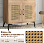 LDAILY Kitchen Pantry Cabinet, Rattan Buffet Cabinet with Hutch, DIY Pegboard, Adjustable Shelf, Drawer, Farmhouse Sideboard Buffet Cabinet with Storage for Coffee Bar, Natural Oak