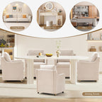 Modern Dining Chair, Linen Upholstered Dining Chairs with Back Pillow and 4 Casters, Accent Armchair for Reading Room Living Room Bedroom (Beige-1 Seat)
