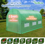 YardGrow Greenhouse Replacement Cover Larger Walk in Outdoor Plant Gardening Greenhouse, 2-Doors with 2 Mesh Windows, Frame Does NOT Included (10'x7'x7')