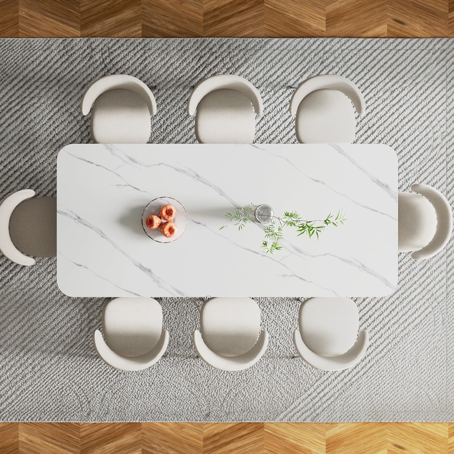 Modern White Dining Table for 6 to 8 People, 70.9" High Hardness Sintered Stone Table for Dining Room and Easy Maintenance - Half-Round Stainless Steel Base(Table Only)