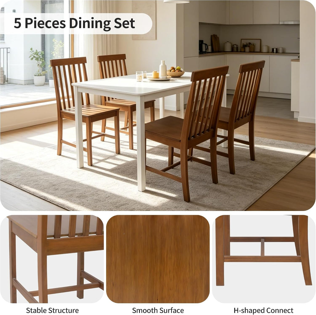 DUHOME Solid Wood Dining Table Set for 4, 5-Piece Farmhouse Kitchen Table Chairs Set of 4,Table and 4 Chairs Set for Small Space&Apartment, Dining Room, Breakfast Nook,Brown