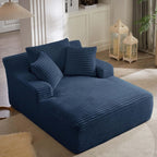 Oreada Oversized Floor Chaise Lounge Chair Indoor, 66" Corduroy Oversized Comfy Reading Sleeper Chair Sofa Chaise Couch Bed with 3 Fluffy Pillows, No Assembly Required, Blue