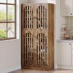 Tribesigns 70.86" Tall Kitchen Pantry Cabinet, Farmhouse Storage Cabinet with 4 Slatted Doors and 9 Storage Shelves, Rustic Wooden Cupboard for Kitchen, Dining Room, Living Room, Brown