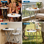 28” Round Folding Bar Table, High Top Cocktail Table with Locking Mechanism, HDPE Waterproof Stain-Resistant Top, Indoor Outdoor Patio Garden Party, White, 2 PCS