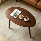 Walnut Oval Side Table, 17.5''D x 25.6''W x 19.7''H, Mid Century Modern Small Coffee Table with 3 Tapered Legs, Solid Oak Wood for Small Spaces, Living Room, Apartments, Easy Assembly