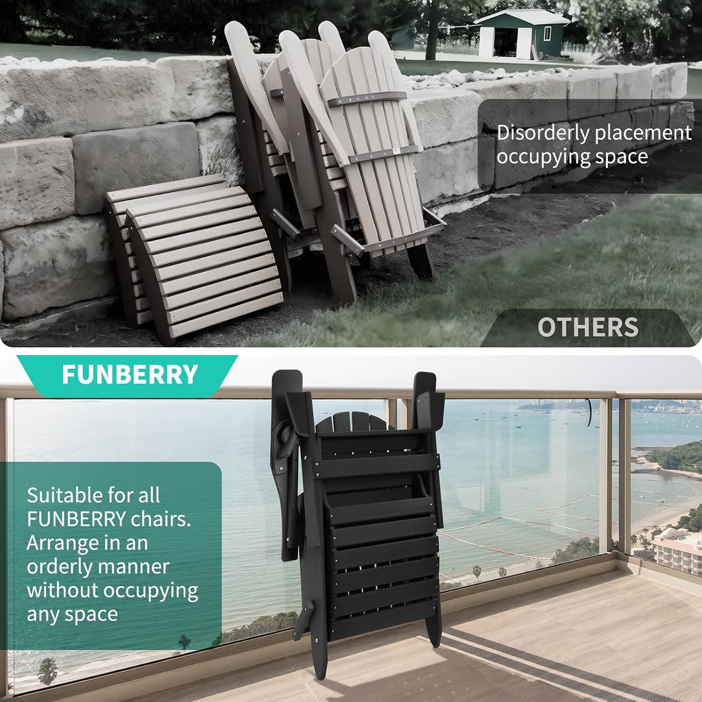 FUNBERRY Folding Adirondack Ottoman Set of 2, HDPE All Weather Outdoor Foot Rest, Easy Storage Patio Footstool, Ottomans and Footstools for Outside