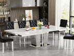 94 inch Extendable Dining Table for 6 8 10, Modern Expandable Kitchen Table with White Faux Marble Top & Silver Mirrored Base, Large Luxury Faux Marble Dining Room Table for Dinner Family Gathering