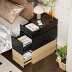 UEV End Table with Charging Station, Nightstand with Drawers and Storage, Narrow Side Table with USB Ports and Power Outlets for Living Room and Bedroom, Black and Brown