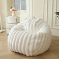 MEGO 3FT Fluffy Faux Rabbit Fur Bean Bag Chair Cover, No Filler, Beige | Plush Ribbed Stuffed Animal Bean Bag Storage, Washable & Anti-slip, Decor Furry Striped Large Beanbag Cover for Girls Adults