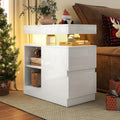 Verano Garden LED High Gloss End Table with Charging Station, Sofa Side Table with Drawer and Adjustable Shelf, Wood Bedside Table Nightstand with LED Light, Modern Side Table for Living Room, Bedroom