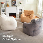 Hobestluk Furry Bean Bag Chair with Arms, Foam Filler for Adult, Grey | Soft Faux Fur Cover, High-Density Resilient Foam, Wide Backrest & Arm-rest, Carrying Handle, Fits Small Spaces, No Assembly