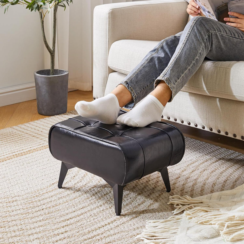 YMYNY Ottoman, Foot Stool with Metal Legs, Faux Leather Stool, Pouf Couch Stool, Modern Multifunctional Small Square Accent Small Table for Bedroom, Living Room 15.75"D×11.81"W×10.24"H Black UHBD037B