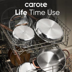CAROTE 23pcs Tri-Ply Stainless Steel Cookware Set, Pots and Pans Set, Non Stick Induction Kitchen Cooking Sets, Nonstick Cookware Collection, Mirror Polish, Silver