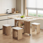 Mondeer Folding Dining Table with 4 Chairs for Small Spaces, Natural Wood | Drop Leaf Table and Chairs for Small Spaces, Folding Dining with Storage Shelf and Wheels for Kitchen Dining Room