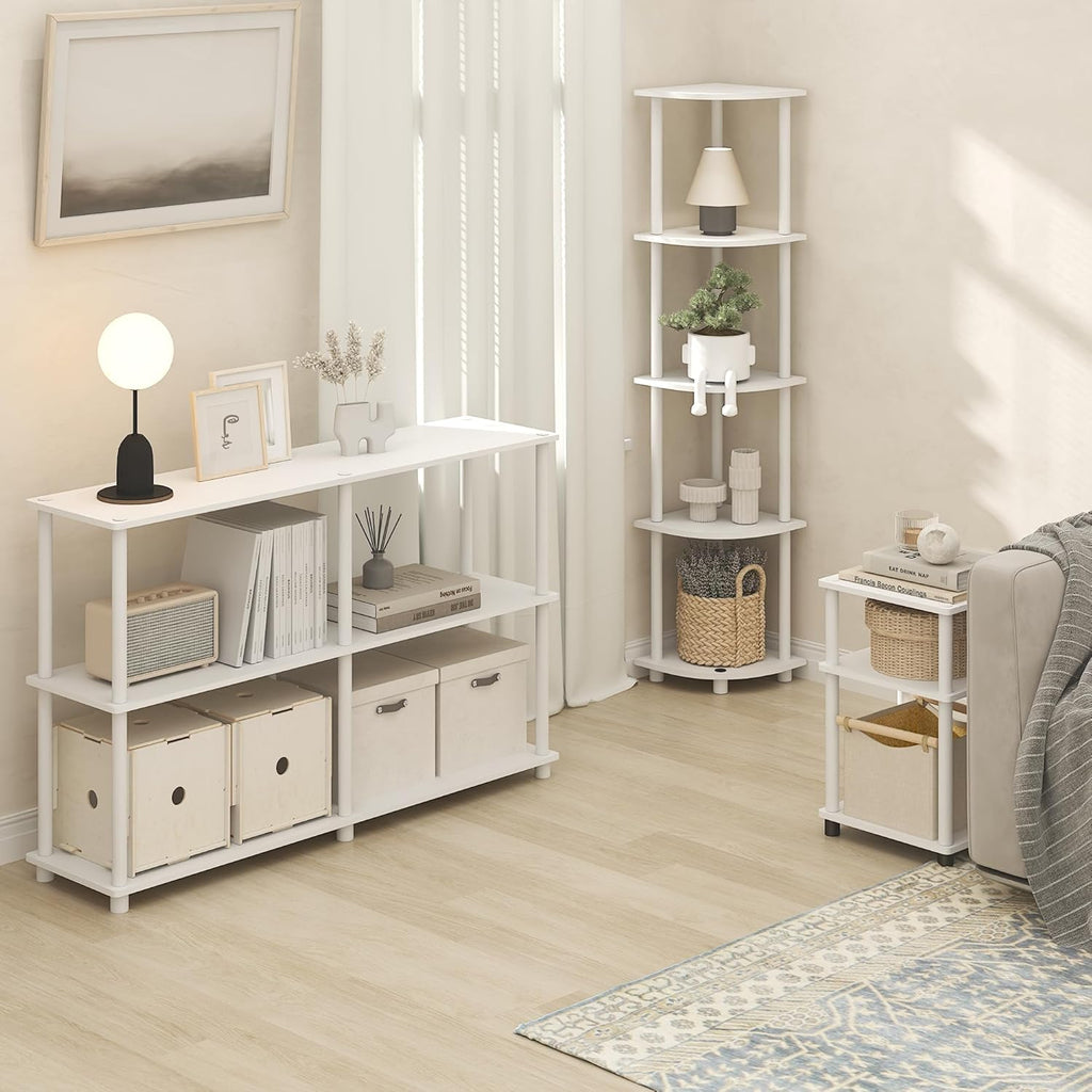Furinno Turn-N-Tube 3-Tier Toolless Side Table, Narrow Printer Stand with Open Shelf, End Table, Night Stand, for Living Room, Bedroom, White