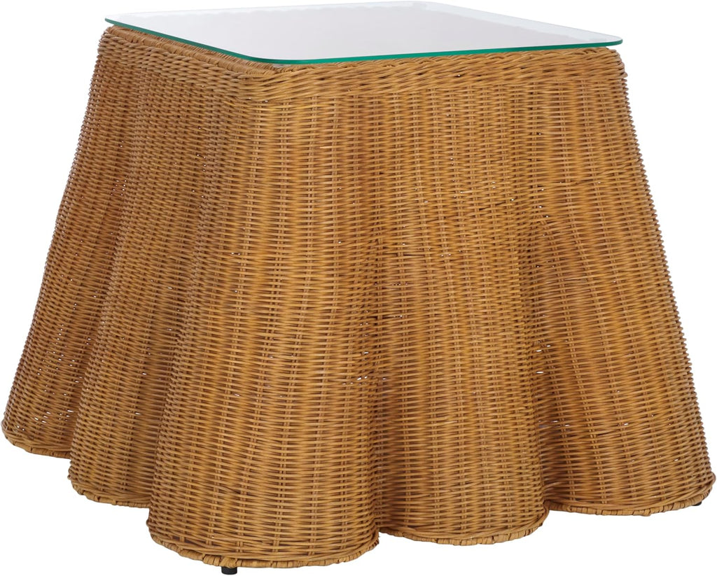 SAFAVIEH Couture Collection - Hylda Natural Rattan Accent Table, Square Design with Glass Top, Boho Coastal Style, Fully Assembled (CWK3010A)