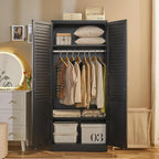 71" Tall Metal Wardrobe Closet with Hanging Rod, Adjustable Shelves | Extra Closet Space,Organized Clothing Storage,Louvered Doors