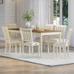AMERLIFE 79 Inch Farmhouse Dining Table for 6 to 8, Large Rectangular Solid Wood Kitchen Dining Table with Roman Conical Legs, Rustic Dining Room Table for Family Gatherings, Rustic Cream
