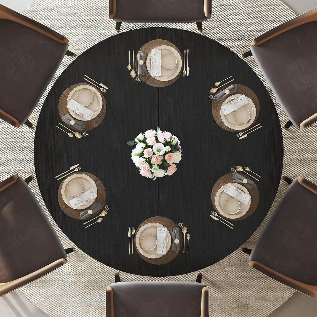 IBF Black Round Dining Table for 4-6, 47" Kitchen Table with Fridge Space, Modern Dining Room Tables with Storage, Industrial Wood Dinner Tables for Home Kitchen Living Room, Black Oak, Only Table