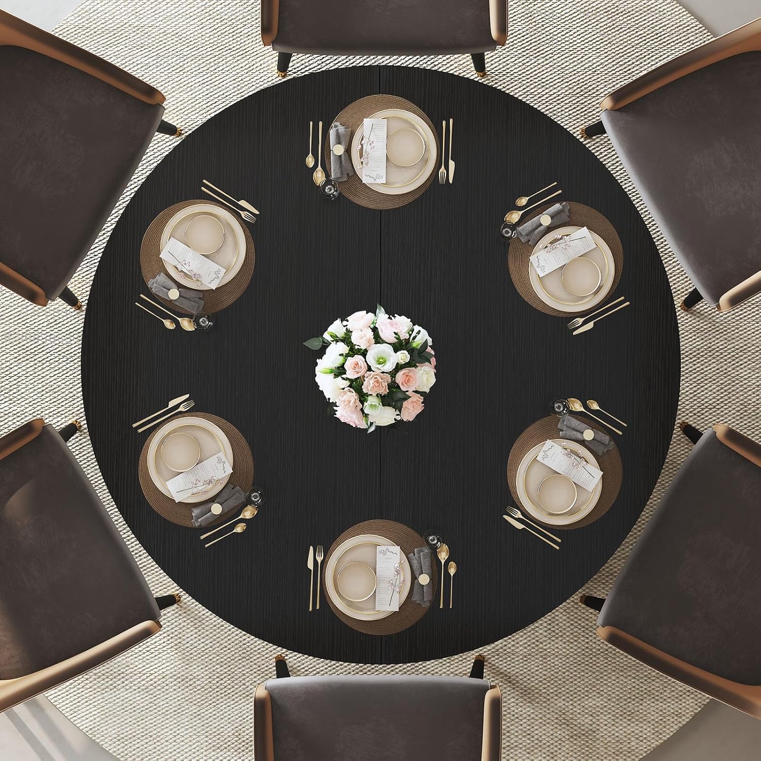 IBF Black Round Dining Table for 4-6, 47" Kitchen Table with Fridge Space, Modern Dining Room Tables with Storage, Industrial Wood Dinner Tables for Home Kitchen Living Room, Black Oak, Only Table