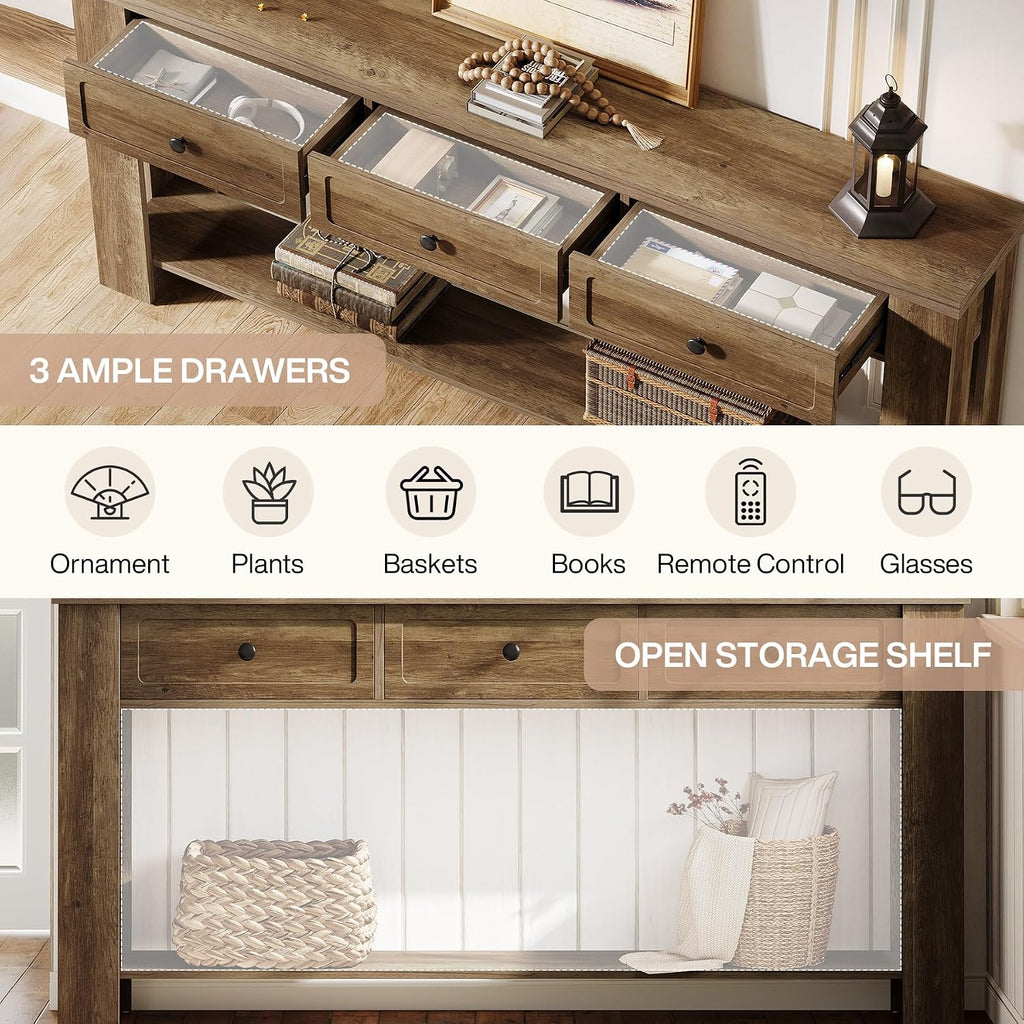 Tribesigns 70.9-Inch Long Console Table with 3 Drawers, Farmhouse Entryway Table with Storage, Rectangular Narrow Sofa Table Behind the Couch, Accent Table for Hallway, Living Room, Entry, Brown