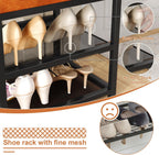 Small Shoe Storage Bench with PU Leather Seat Cushion, 3-Tier Freestanding Shoe Rack Organizer for Entryway, Heavy-Duty Metal Mesh Shelves, Supports Up to 300 lbs, Brown (15.7"x11.4"x17.5")