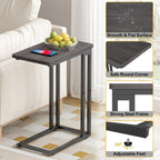 Yusong C Shaped End Table - Slide Under Sofa Couch Bed, Small Table for Small Spaces, Skinny Overbed, Coffee Drink Snack Table for Living Room, Grey Oak