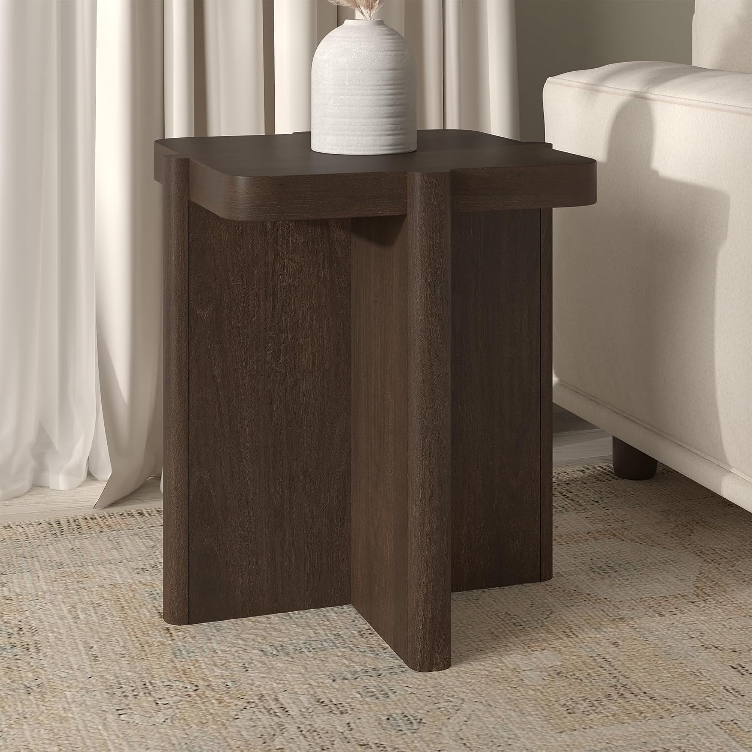Henn&Hart 20" Modern Square End Table, Side Table, Nightstand with X-Base for Living Room, Office, Family Room, or Bedroom, Heritage Oak