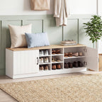 Giantex 2-Door Shoe Storage Bench, Wooden Entryway Bench with Storage, Adjustable Shelves & 6 Compartments, Modern Shoe Cabinet for Entry Way, Hallway, Foyer, Living Room, 300 lbs Max Load (Natural)