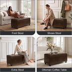 Asense Storage Ottoman Bench, Faux Leather Ottoman with Storage for Living Room Bedroom, Multi-Functional Storage Chest Foot Rest, Upholstered Bench for End of Bed, Entryway, 35.4" W