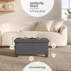Storage Ottoman Bench with Bins, 30-in Storage Bench for Bedroom End of Bed, Folding Foot Rest Ottoman for Living Room Max 660lbs, Fabric Ottomans, Grey